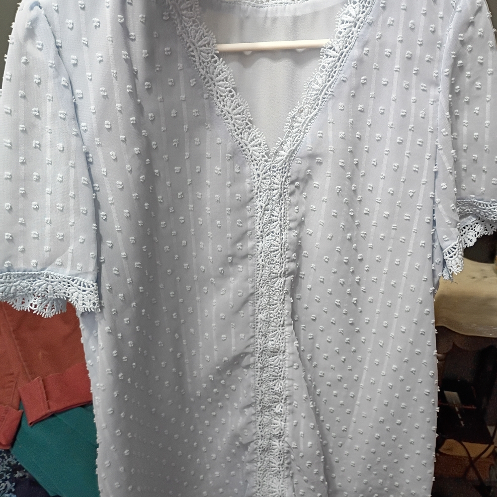 Light Blue Lace Trim Blouse